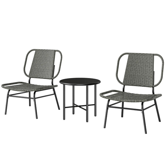 3 Piece Wicker Patio Set, Steel Table, Rattan Outdoor Furniture, Grey Bistro Sets Grey at Gallery Canada