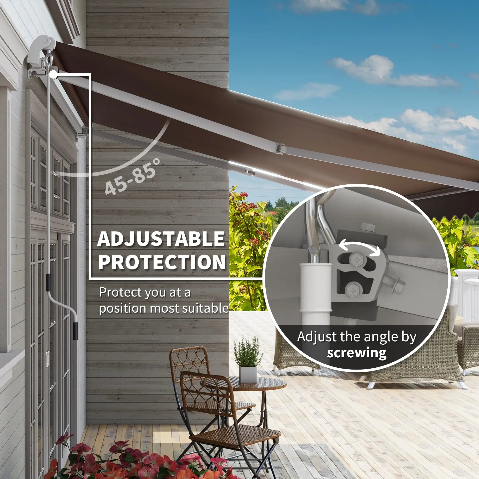 12' x 8' Retractable Patio Awning, Manual Crank Handle, UV Water-Resistant Patio Awnings at Gallery Canada