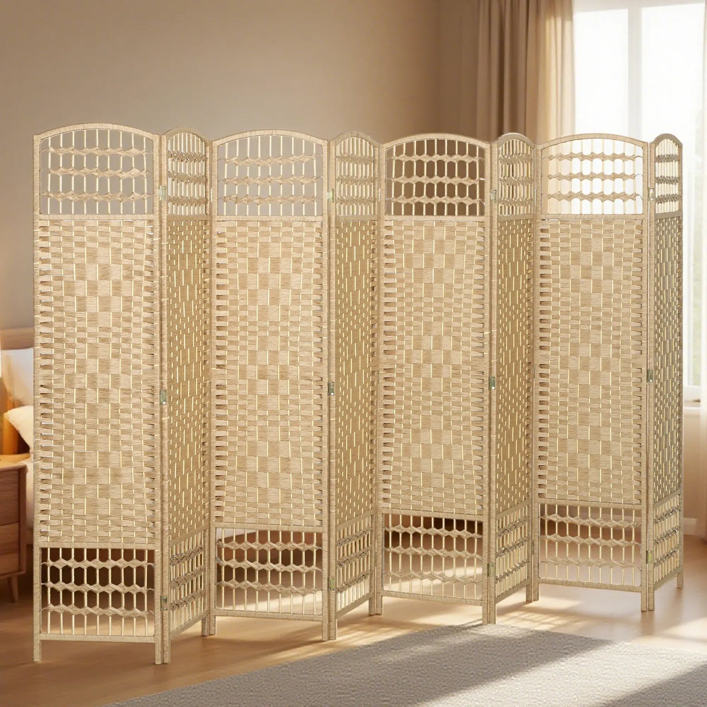 8 Panel Folding Room Divider, Portable Privacy Screen, Natural Room Dividers at Gallery Canada