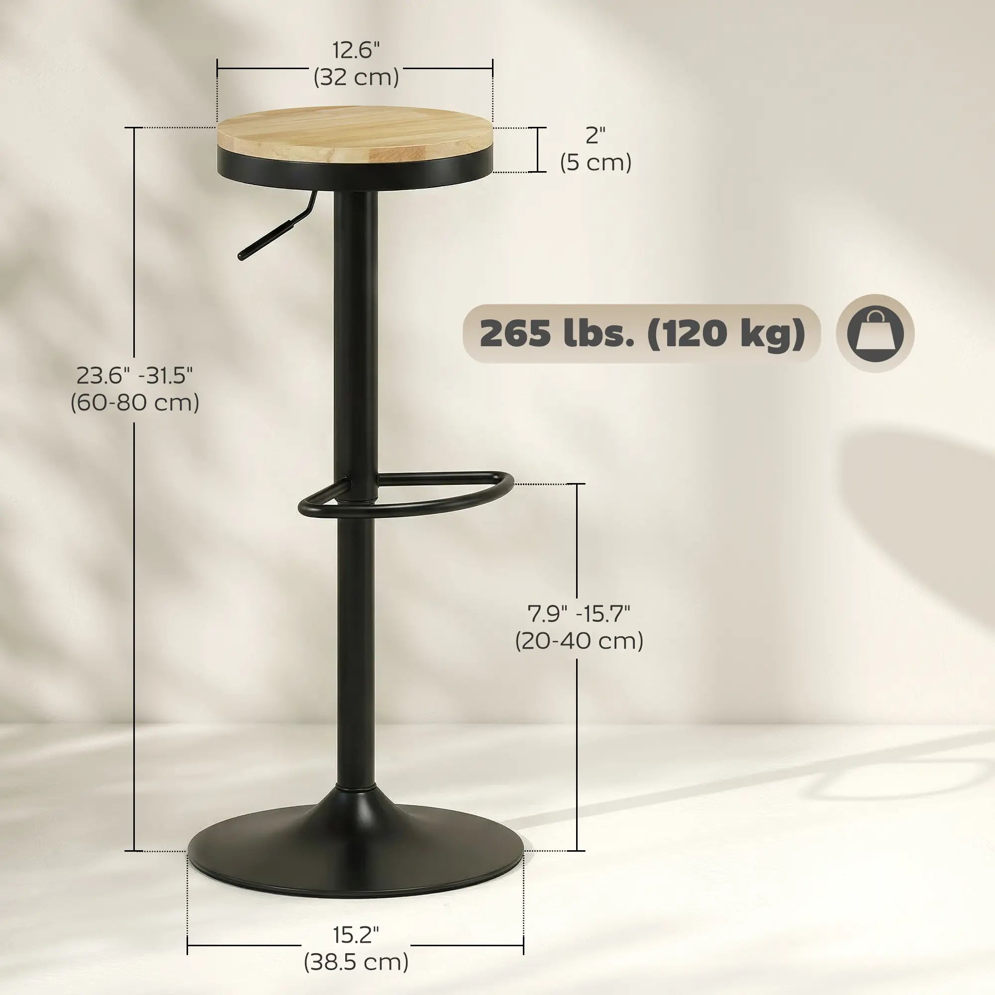 Wood Swivel Barstools Set Of 2, Adjustable Height, Natural Wood And Black, Black Bar Stools at Gallery Canada