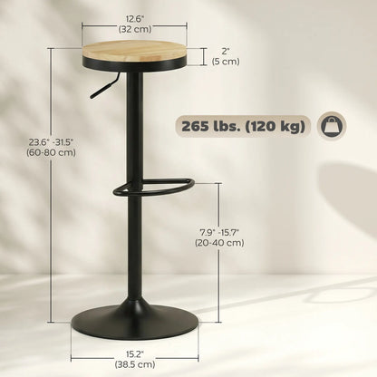 Wood Swivel Barstools Set Of 2, Adjustable Height, Natural Wood And Black, Black Bar Stools at Gallery Canada