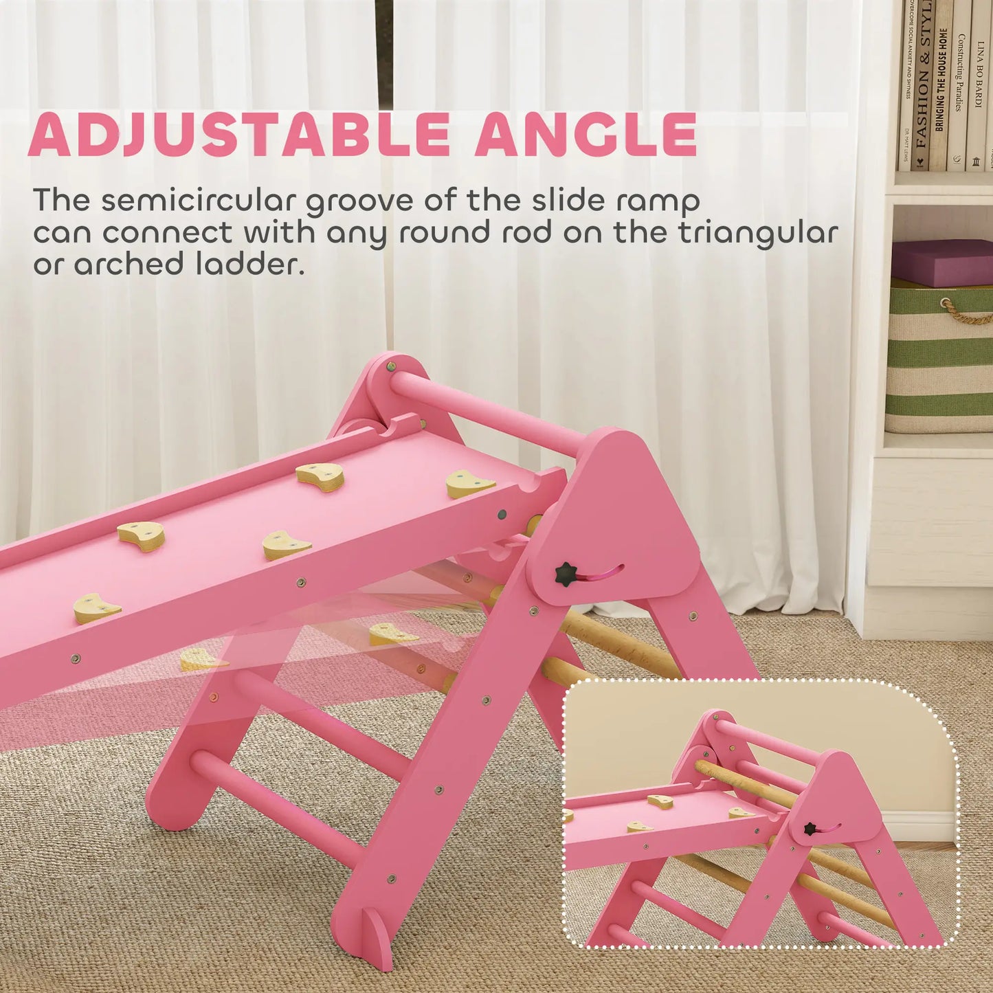 7-in-1 Pikler Triangle Set, Foldable Wooden Climbing Toys, Pink Kids Gym & Playmats at Gallery Canada