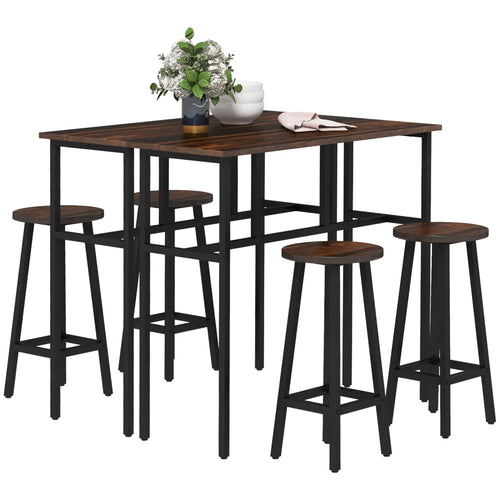 Bar Table Set, 6 Piece, Dining Room, Rustic Brown