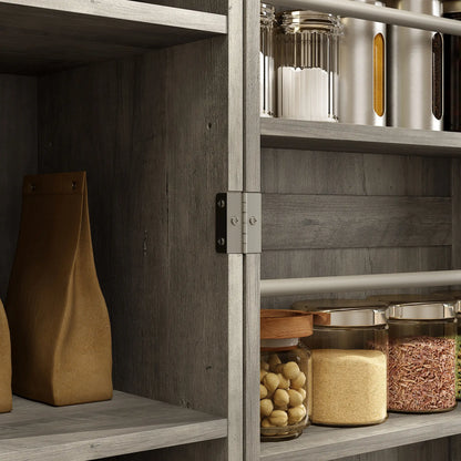 Farmhouse Kitchen Pantry Cabinet, Barn Doors, Adjustable Shelves, Distressed, Grey Storage Cabinets at Gallery Canada