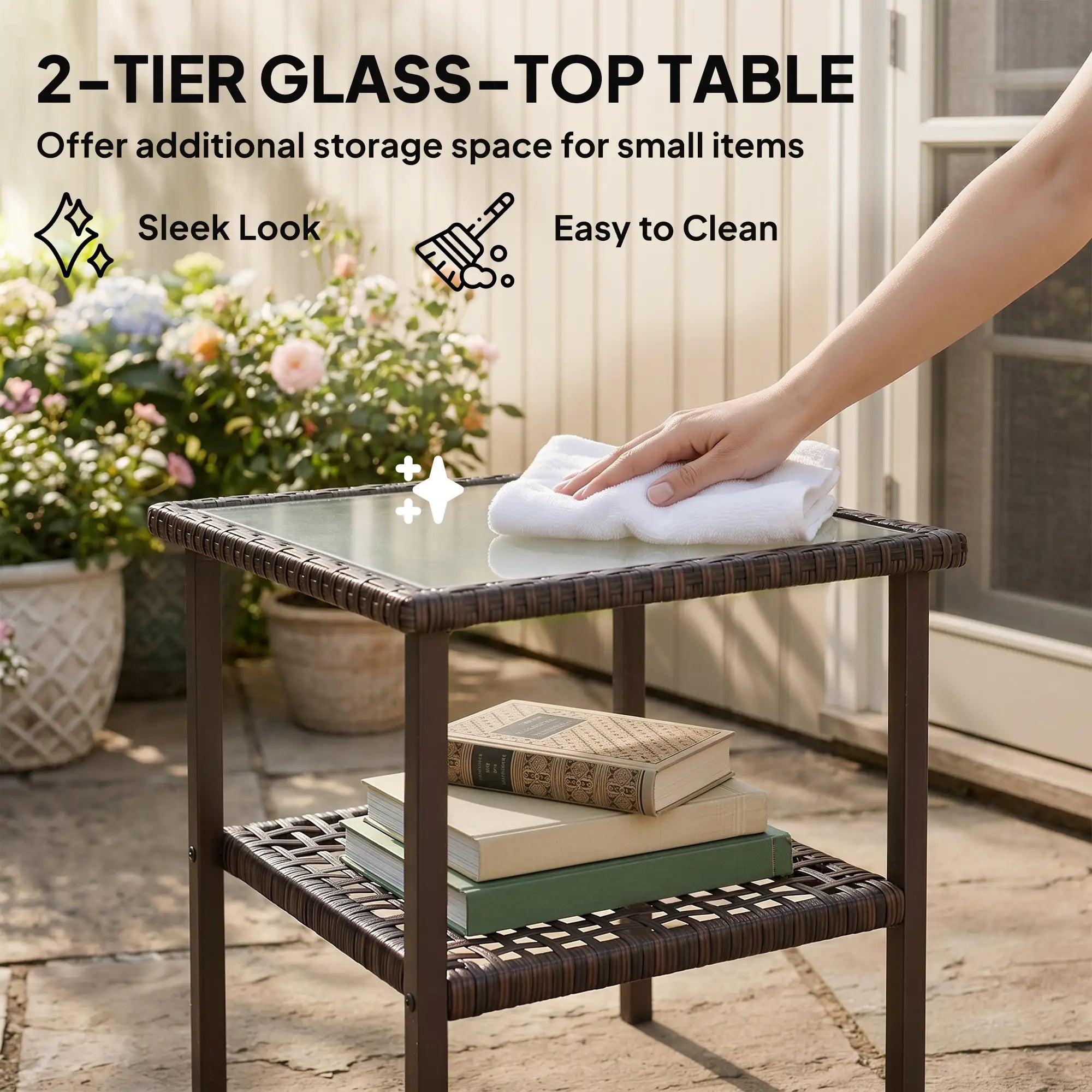 3-Piece Wicker Bistro Set, 2-Tier Glass Top Table, Beige Bistro Sets at Gallery Canada