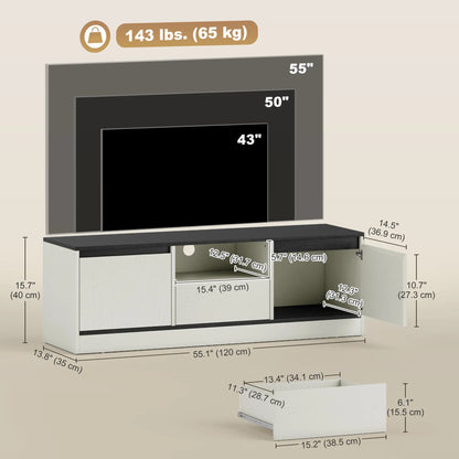 TV Stand For 43-55 Inch TV, Entertainment Center With Cabinets, White TV Stands at Gallery Canada