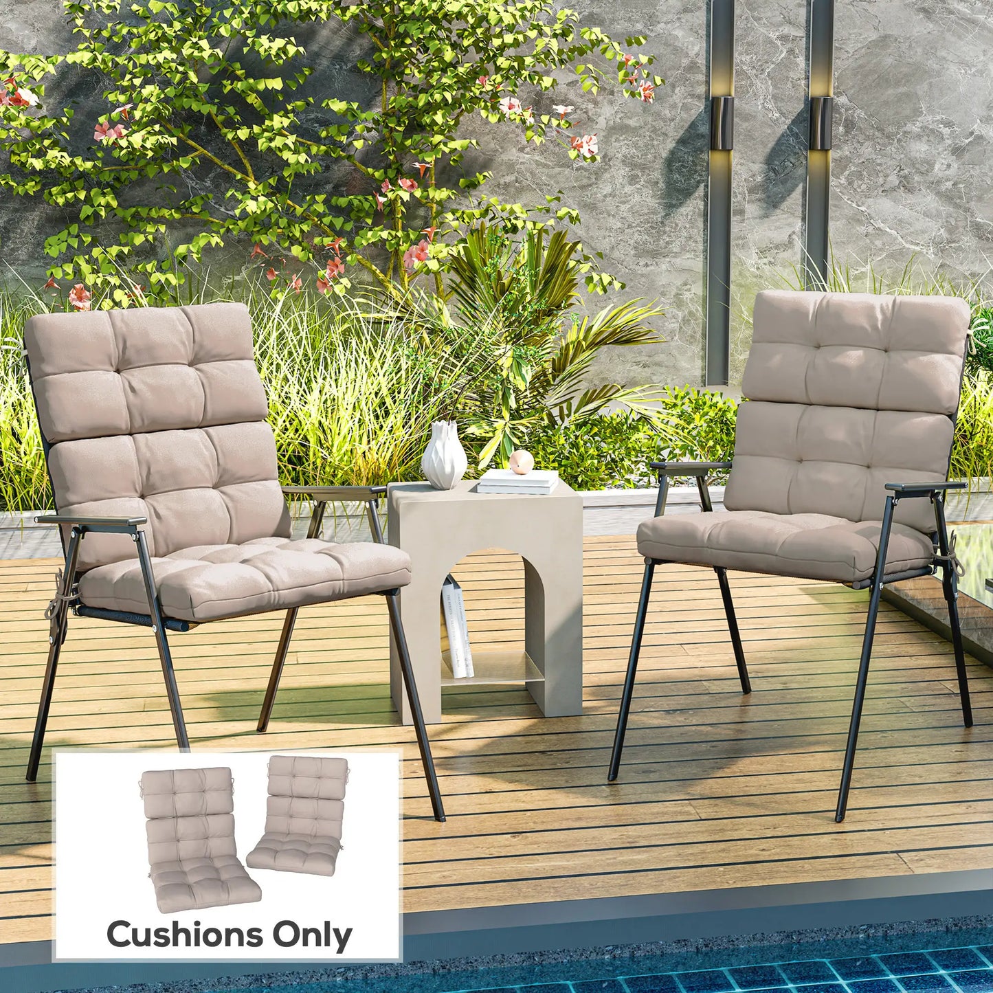 2-Piece Back Seat Cushion Set, Outdoor Patio Chair, Button Tufted, Beige Patio Chair Cushions at Gallery Canada