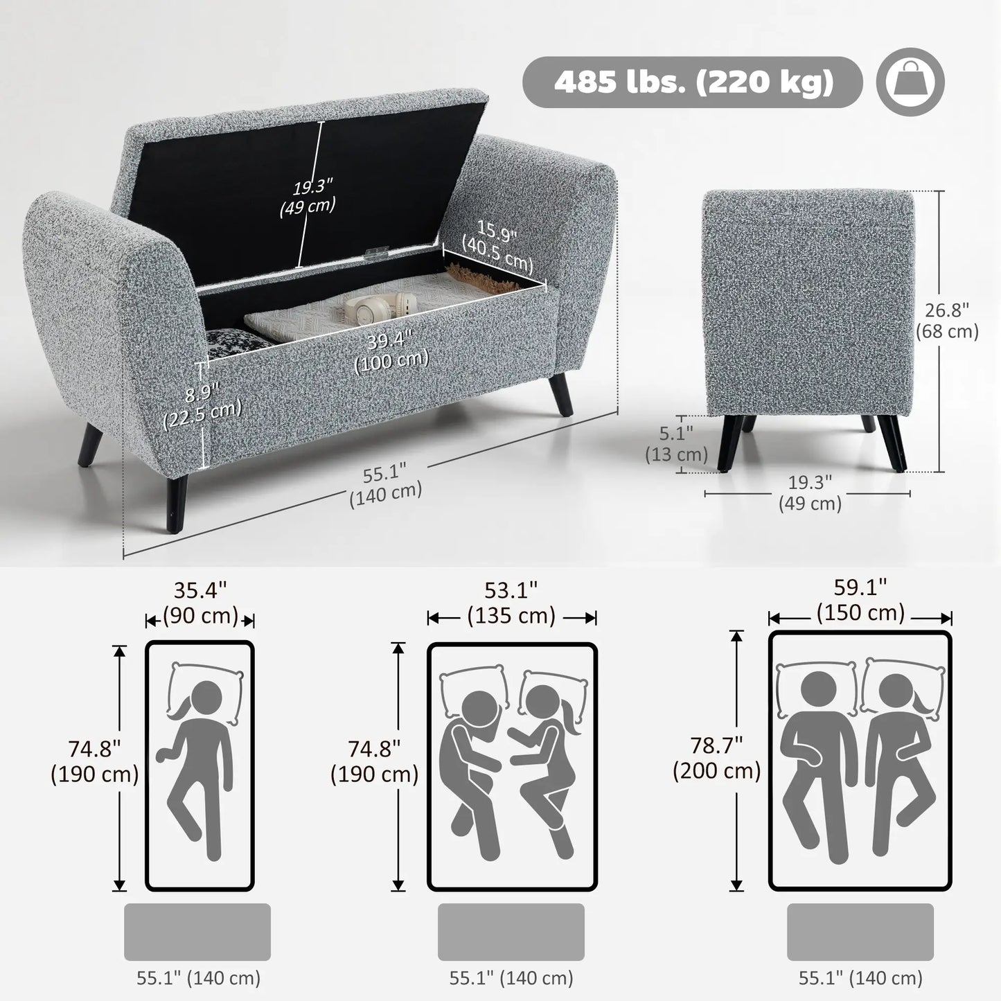 Upholstered Storage Bench with Arms, Modern Ottoman, Grey Storage Ottomans & Benches at Gallery Canada