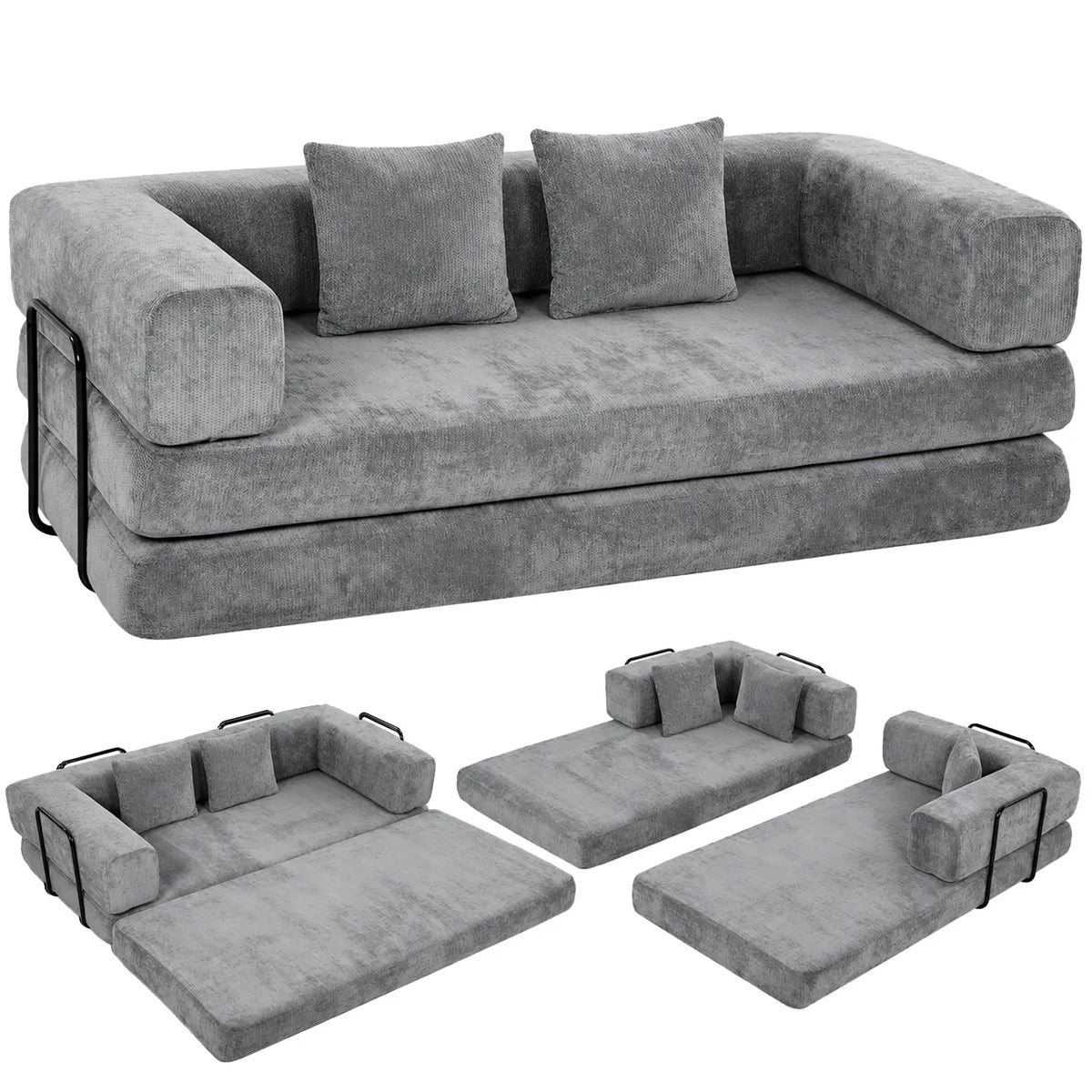 81" Convertible Sofa Bed 5-in-1, Grey, Deep Seat Sofas & Reclining Chairs at Gallery Canada