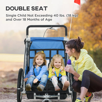 2-in-1 Bike Trailer for Kids, Foldable 2-Seat Stroller, Blue Kids Bike Trailers at Gallery Canada