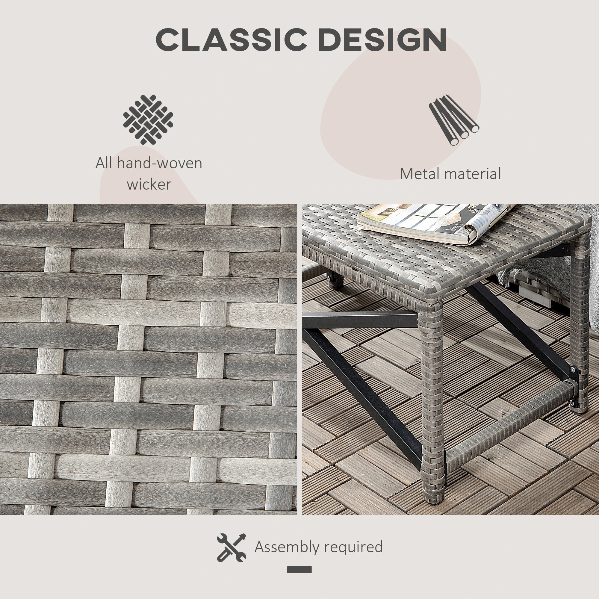 Wicker End Table, Outdoor PE Rattan Side Table, Plastic Board, Mixed Gray, Gray Patio Side Tables at Gallery Canada