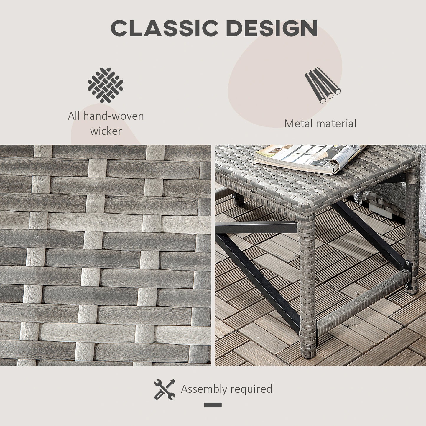 Wicker End Table, Outdoor PE Rattan Side Table, Plastic Board, Mixed Gray, Gray Patio Side Tables at Gallery Canada