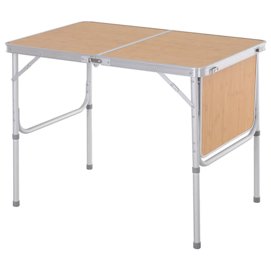 3ft Aluminum Folding Picnic Table, Portable Outdoor, 2 Adjustable Height Picnic Tables & Camping Chairs Bamboo Colour at Gallery Canada