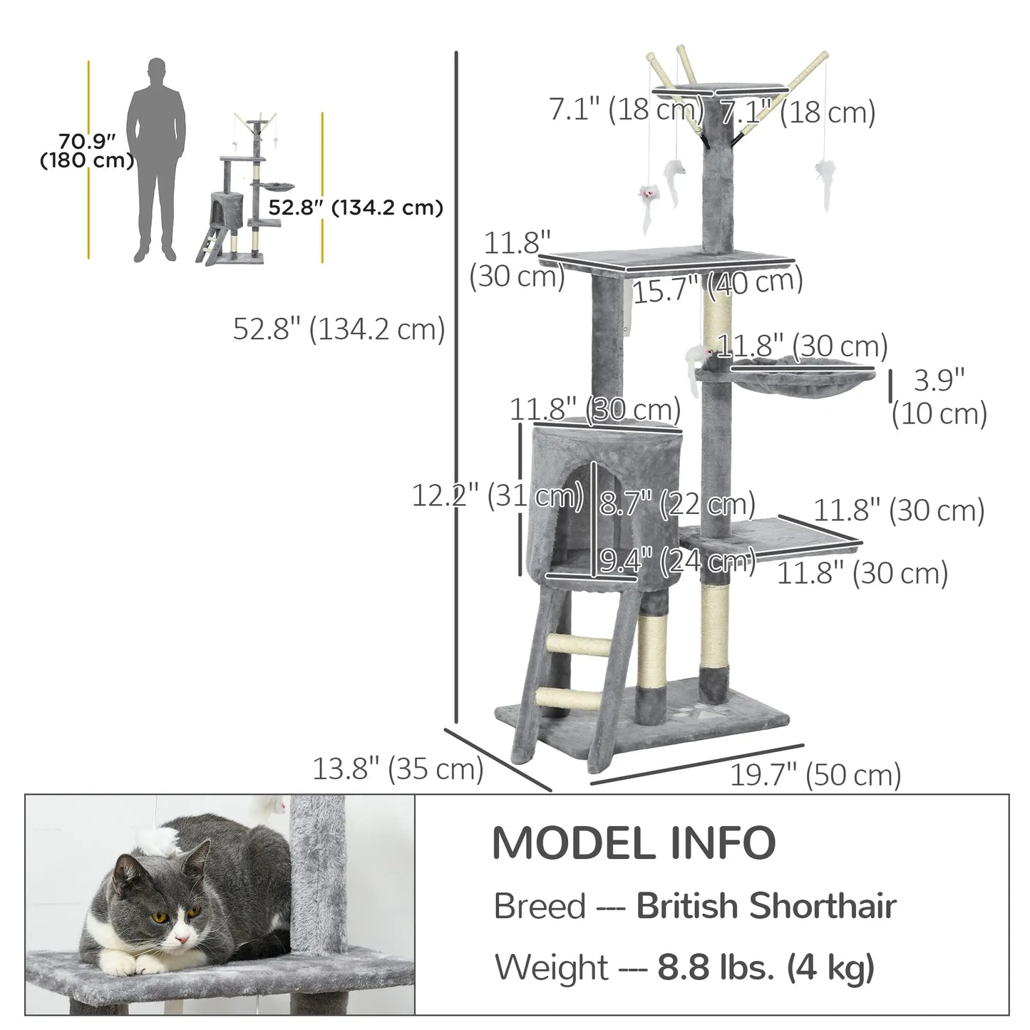53 Cat Tree Tower, Kitten Activity Centre, Scratching Posts, Grey Cat Trees at Gallery Canada