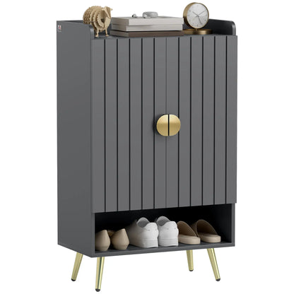 Narrow Shoe Storage Cabinet, Adjustable Shelves, Open Shelf, 15 Pairs, Grey Shoe Storage Cabinets & Racks Grey, Gold at Gallery Canada