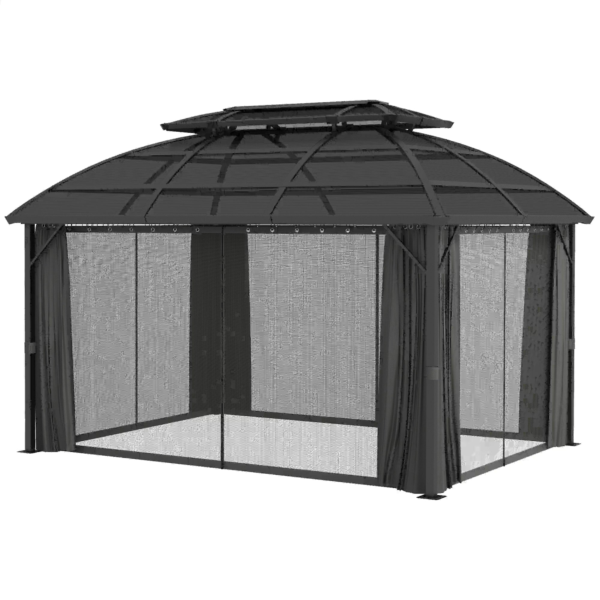 13' x 10' Patio Gazebo, Double Roof, With Curtains, Black Gazebos Black, Grey at Gallery Canada