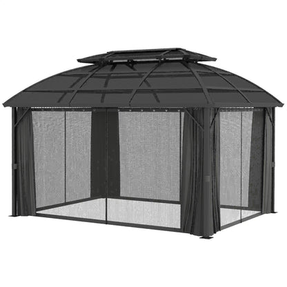 13' x 10' Patio Gazebo, Double Roof, With Curtains, Black Gazebos Black, Grey at Gallery Canada