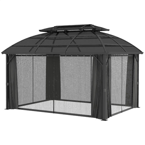 13' x 10' Patio Gazebo, Double Roof, With Curtains, Black