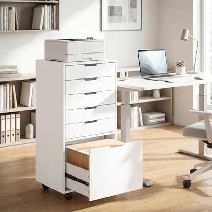 Mobile Printer Stand With 5 Drawers, White
