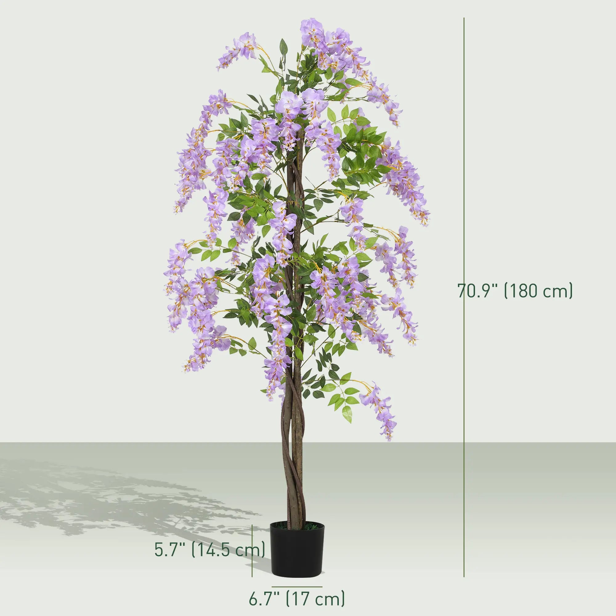 5.9FT Artificial Wisteria Tree, Natural Wood Trunk, Nursery Pot, Purple Artificial Trees at Gallery Canada