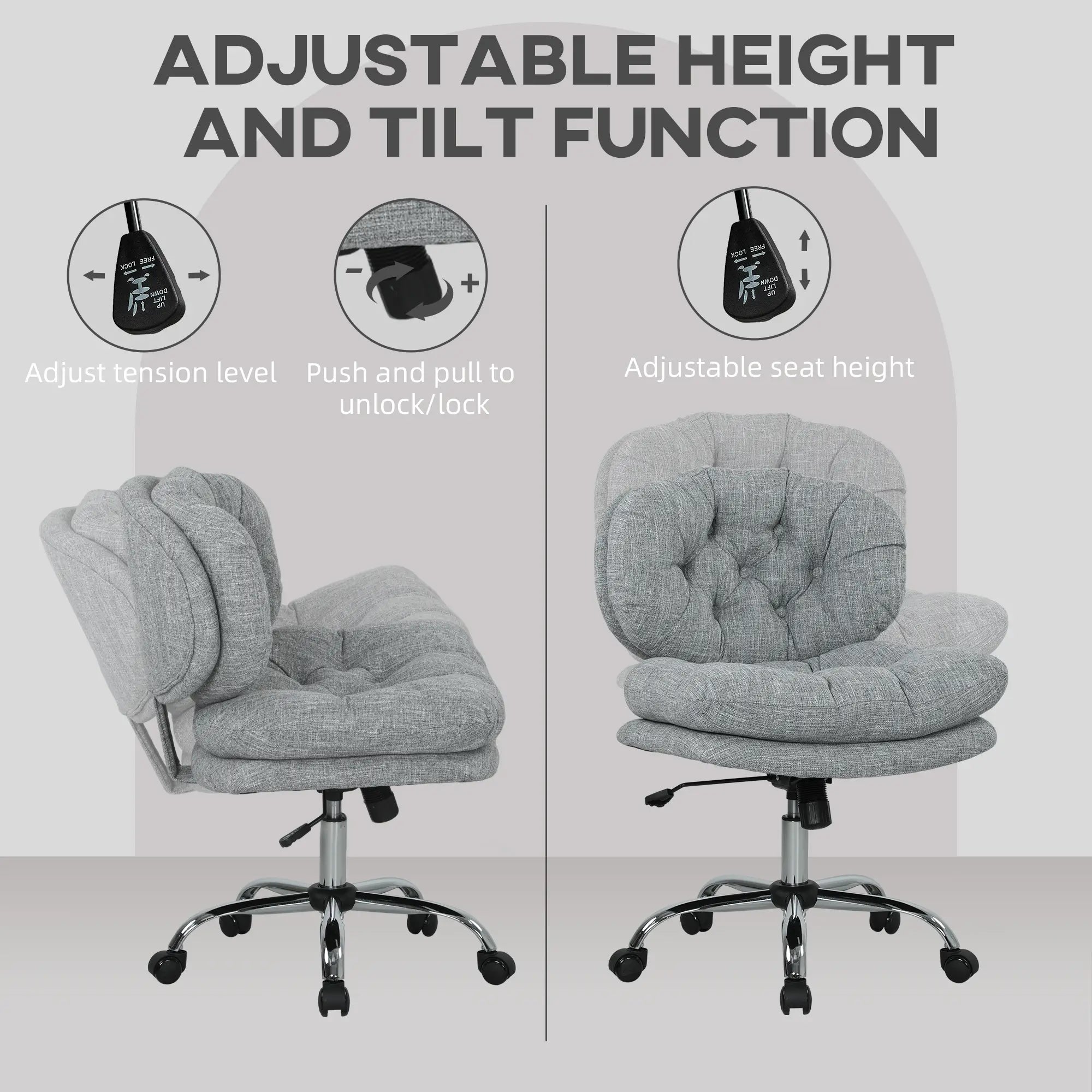 Armless Office Chair, Wide Padded Seat, Adjustable Height, Tilt Function, Grey Task Chairs at Gallery Canada
