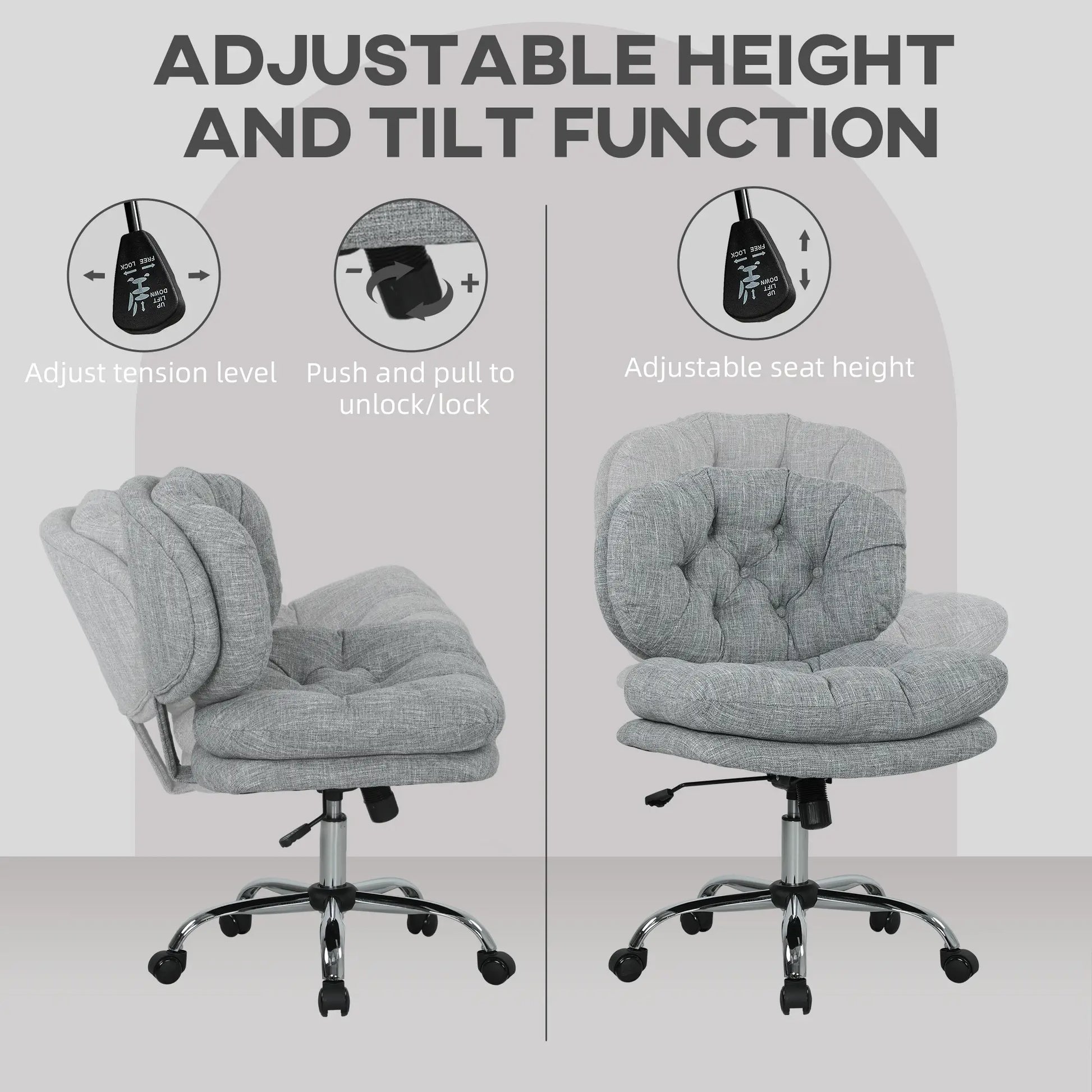 Armless Office Chair, Wide Padded Seat, Adjustable Height, Tilt Function, Grey Task Chairs at Gallery Canada