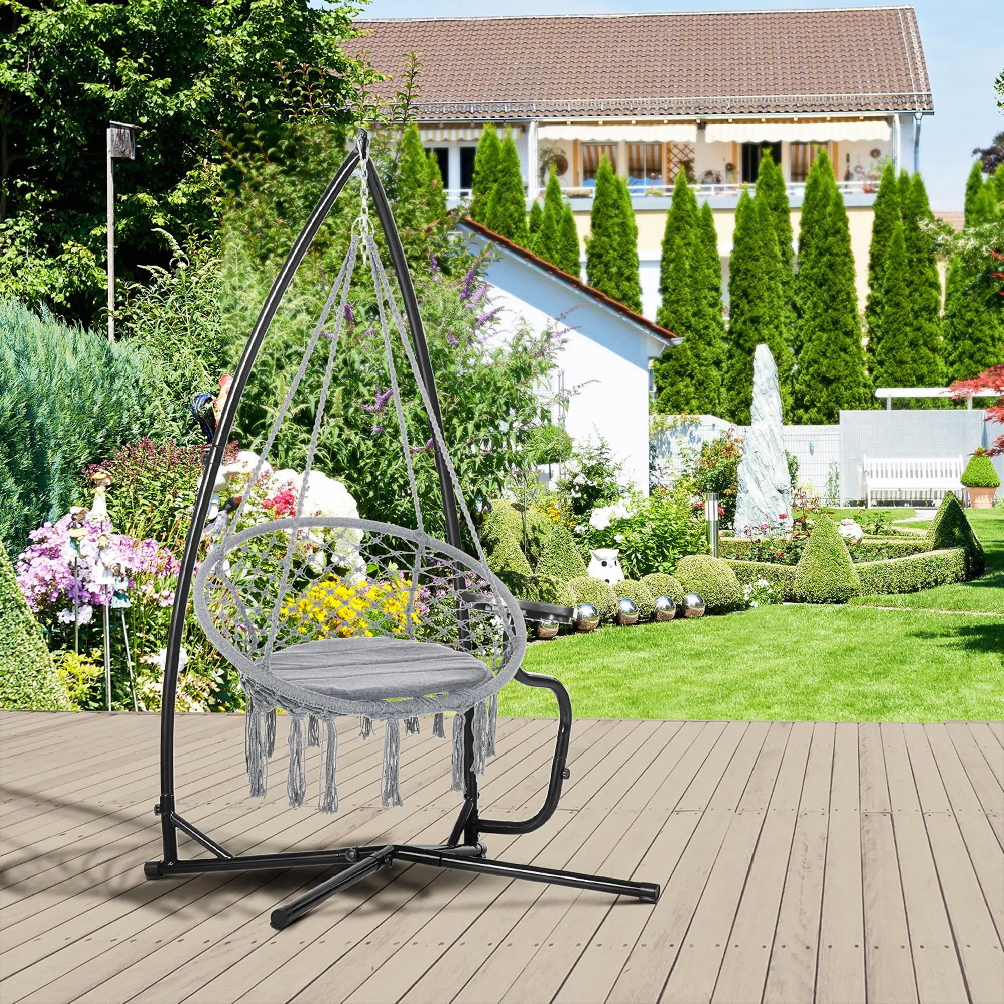 Hammock Chair Stand, Metal C-Stand with Tray, Indoor Outdoor, Black Hammock Stands at Gallery Canada