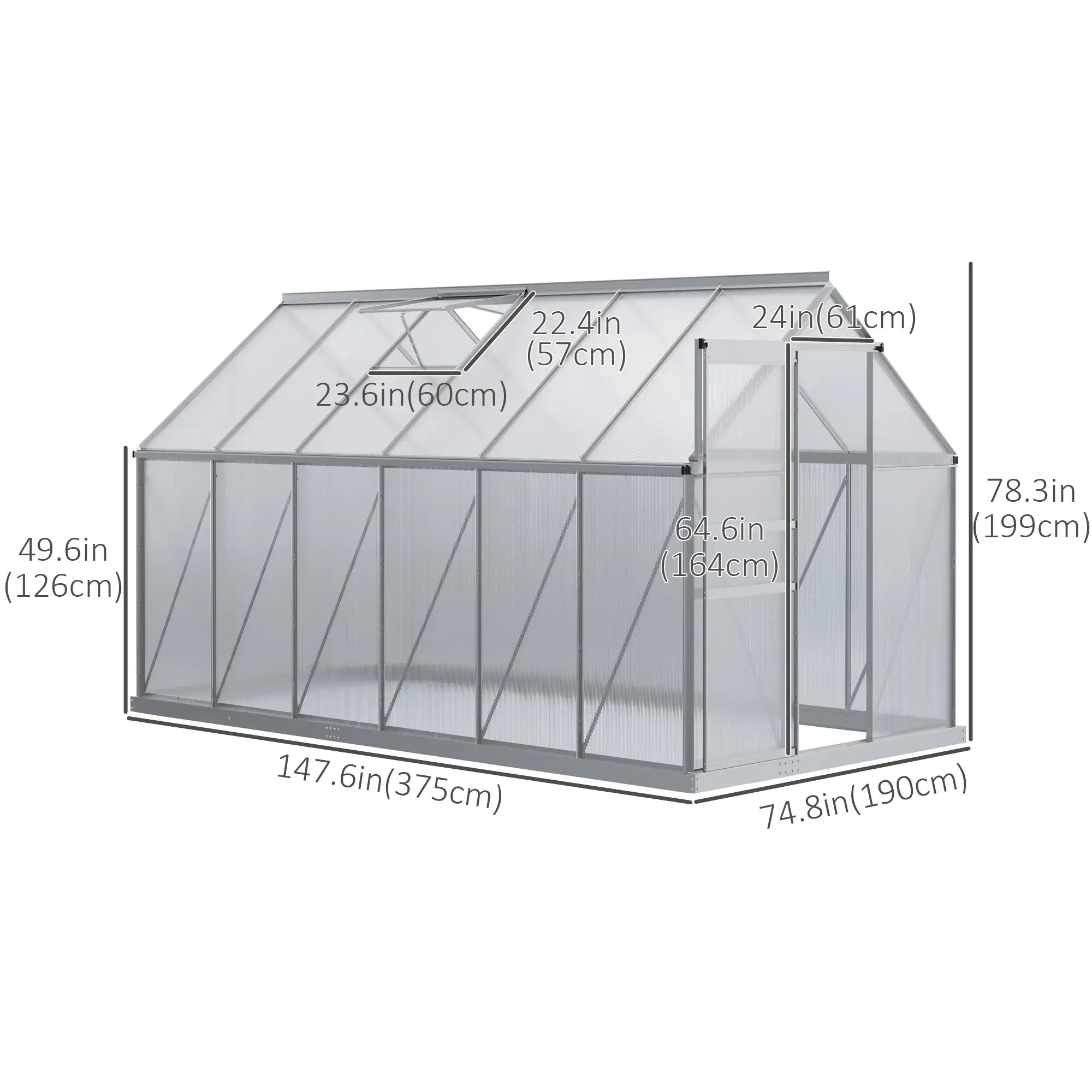 6' x 12' x 6.5' Walk-in Greenhouse, Polycarbonate, Adjustable Roof Vent, Sliding Door, Clear Walk In Greenhouses at Gallery Canada