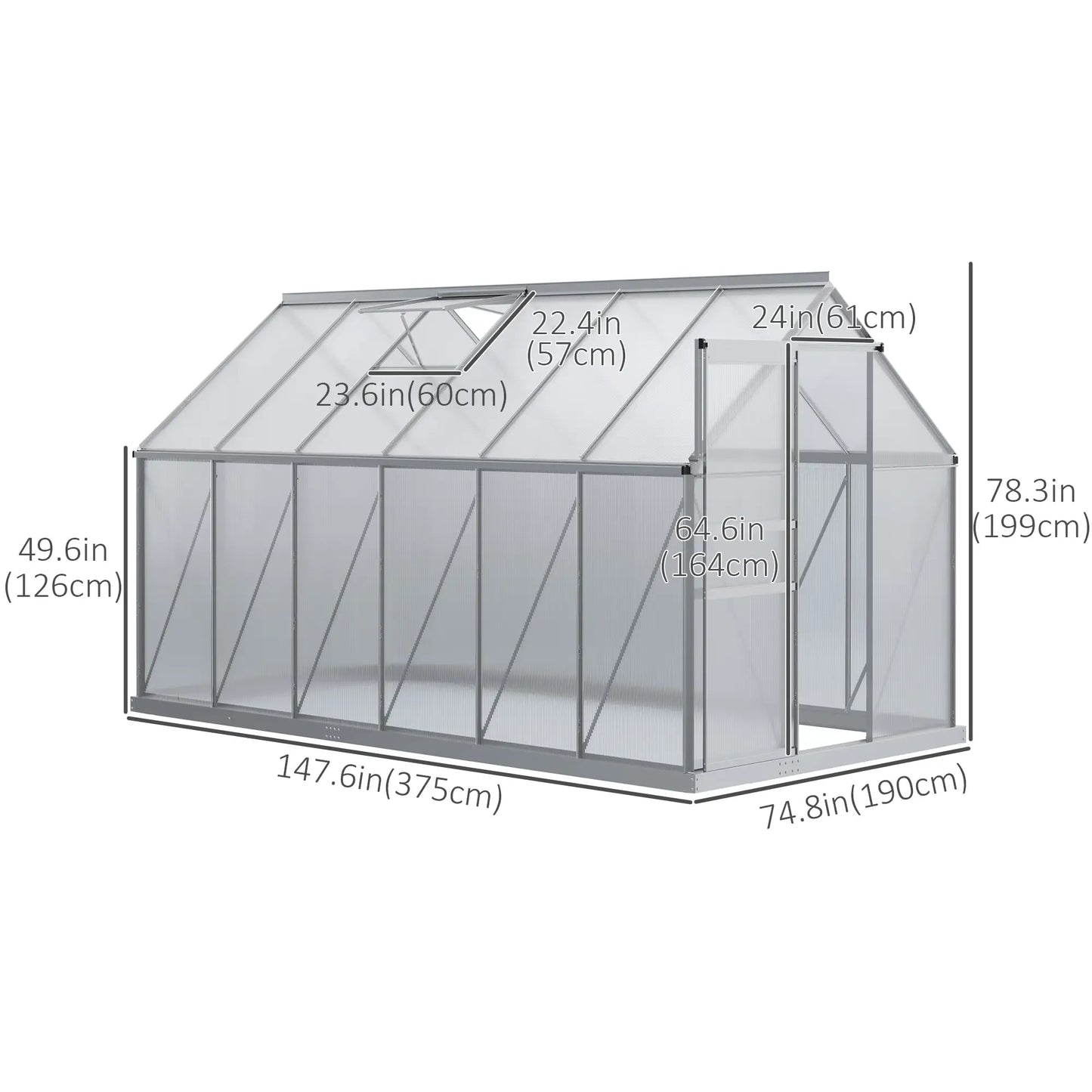 6' x 12' x 6.5' Walk-in Greenhouse, Polycarbonate, Adjustable Roof Vent, Sliding Door, Clear Walk In Greenhouses at Gallery Canada