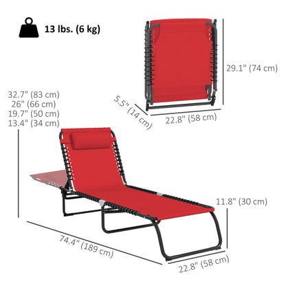 Outdoor Folding Lounge Chair, 4-Level Adjustable, Wine Red Lounger Chairs at Gallery Canada