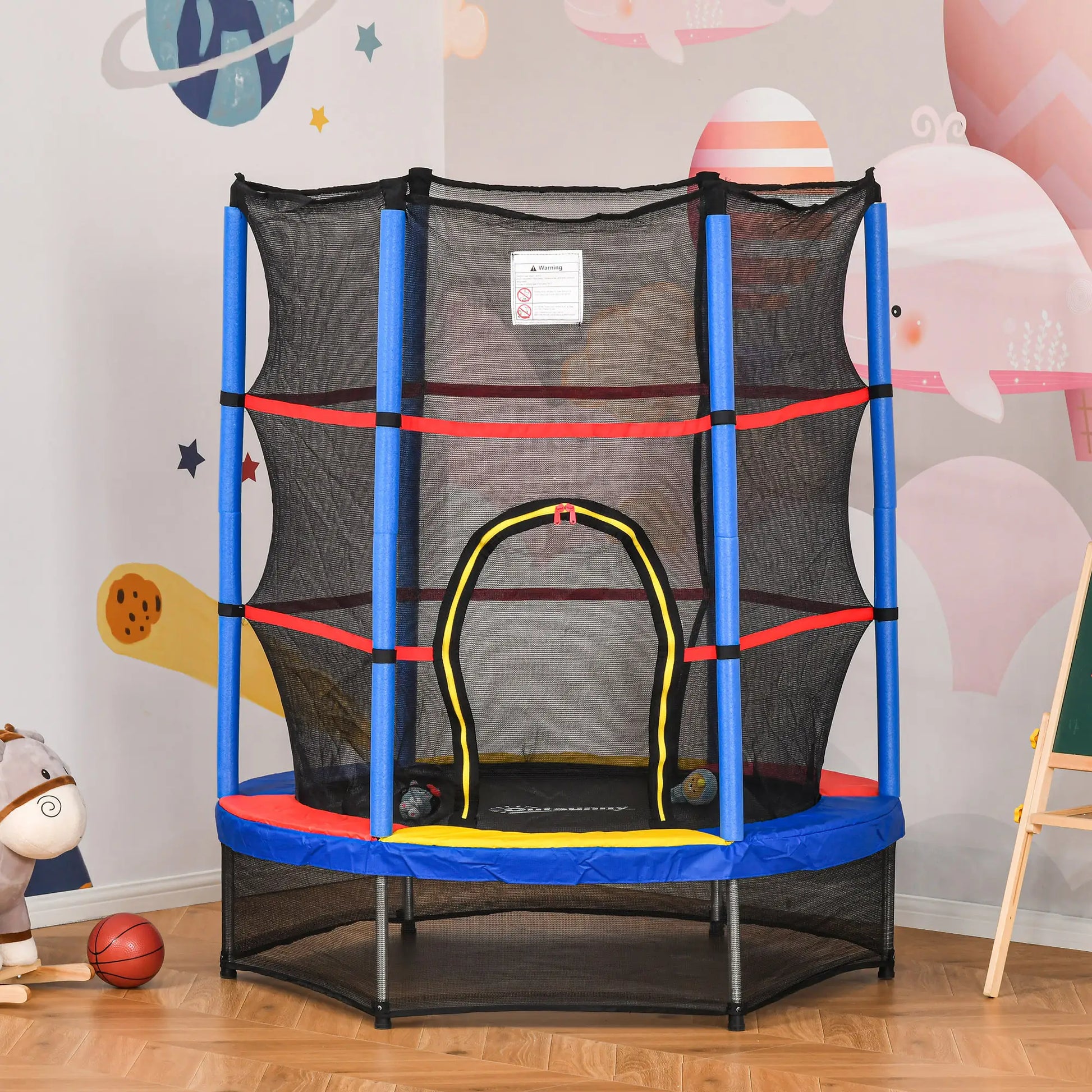 55" Kids Trampoline with Enclosure Net, Indoor/Outdoor, Multi-Coloured Trampolines at Gallery Canada