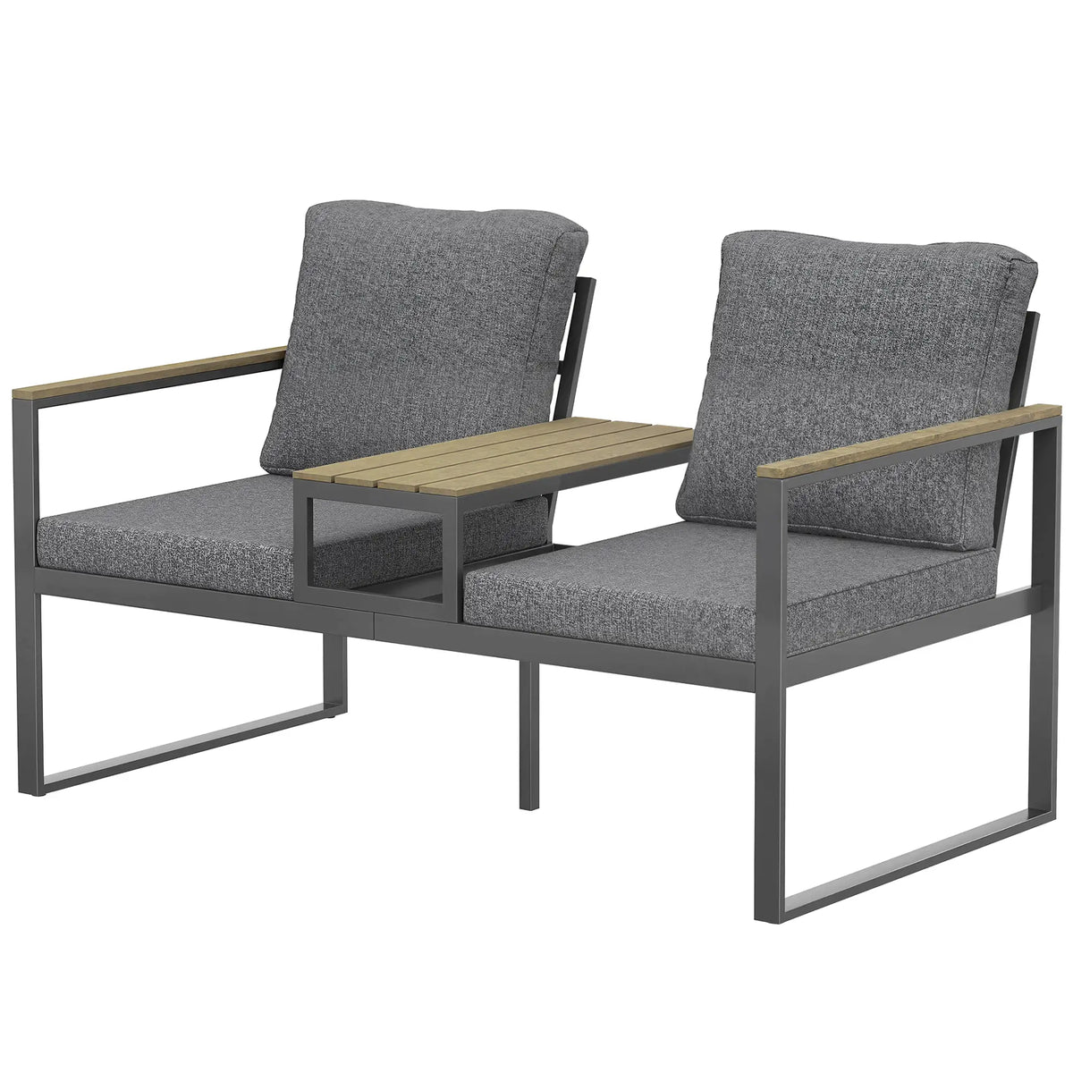 Outdoor Garden Bench With Integrated Table, 2 Seater Patio Loveseat, 136 cm, Grey Outdoor Benches Dark Grey, Light Grey at Gallery Canada