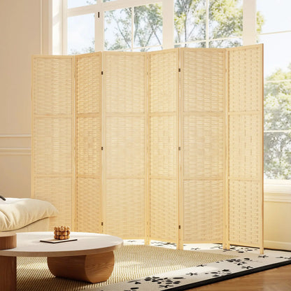 6-Panel Room Divider, 5.6 FT Freestanding Folding Privacy Screen, Natural Wood Room Dividers at Gallery Canada