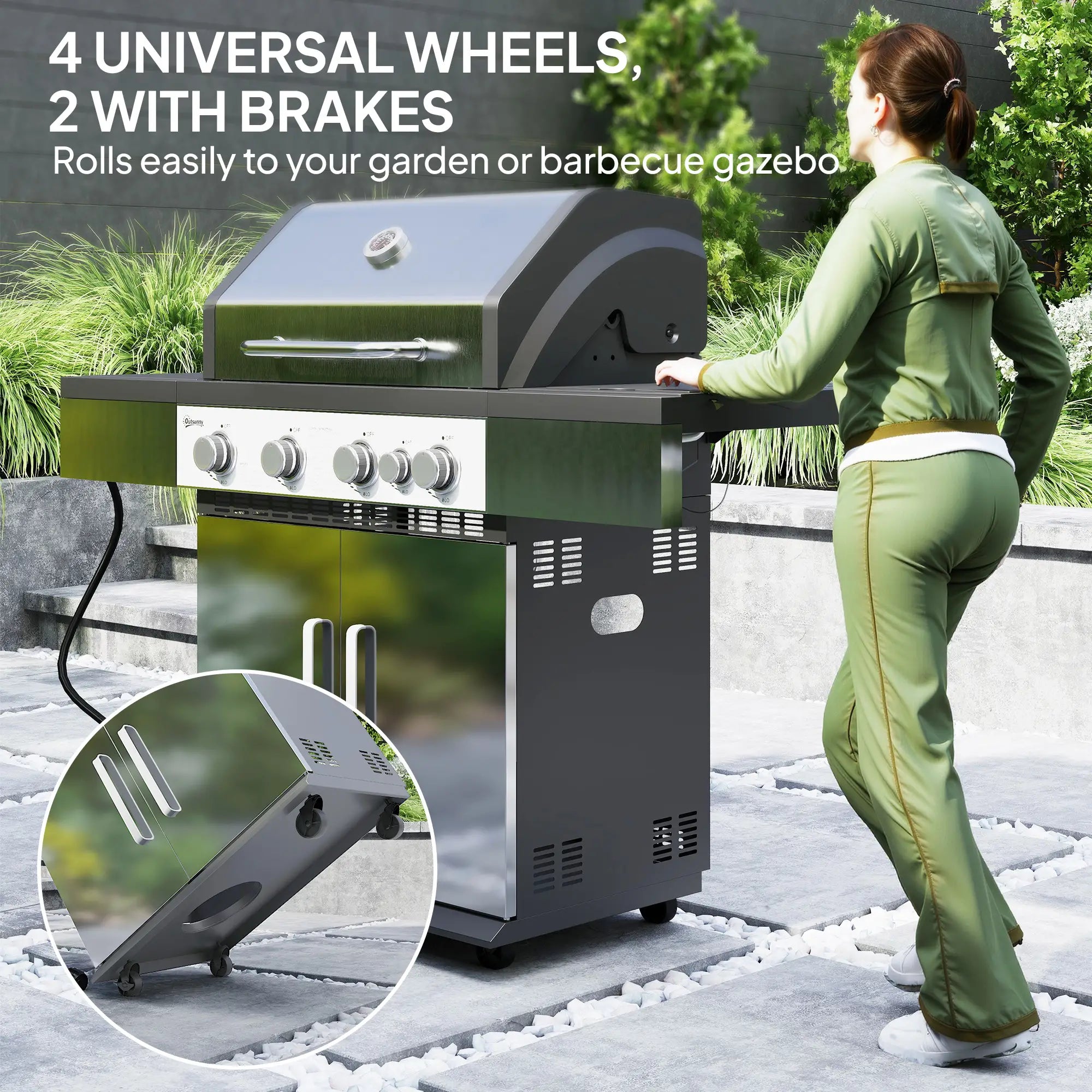4+1 Burner Liquid Propane Gas Grill, Portable BBQ With Side Burner, Silver Propane Gas Grills at Gallery Canada