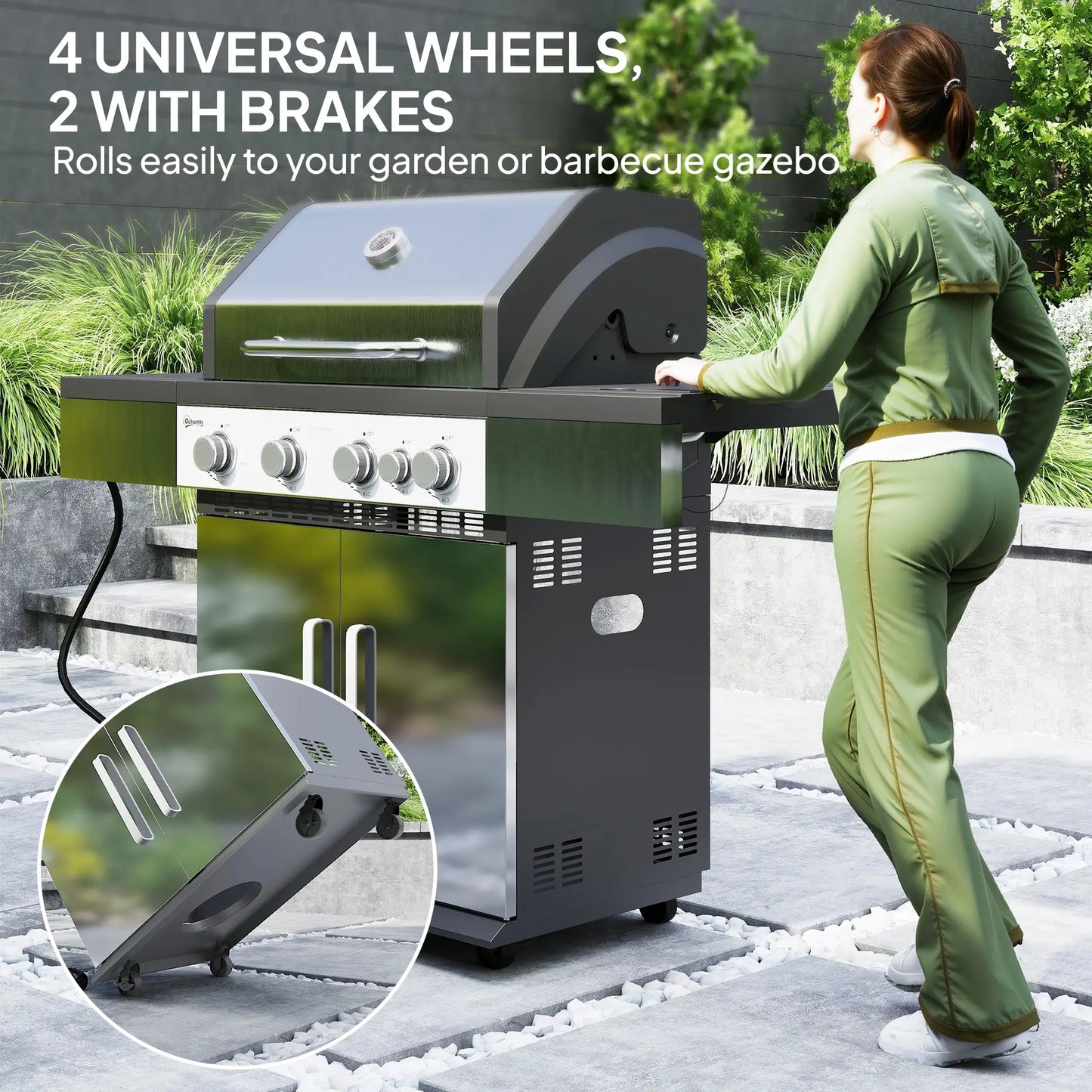 4+1 Burner Liquid Propane Gas Grill, Portable BBQ With Side Burner, Silver Propane Gas Grills at Gallery Canada