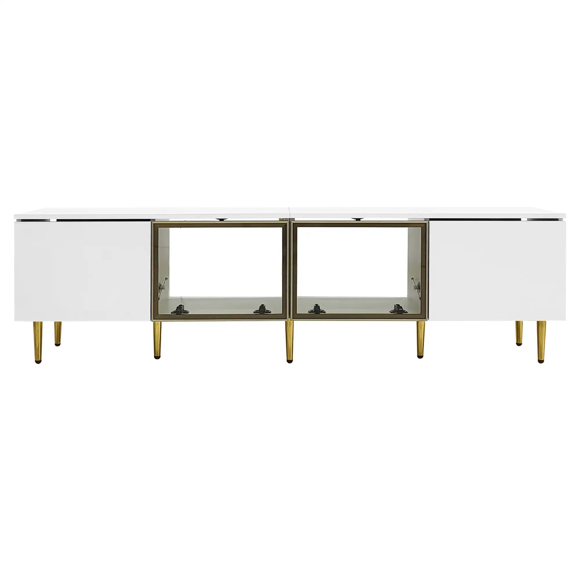 TV Stand, 4 Doors, Handles, Tempered Glass, LED Light, 67