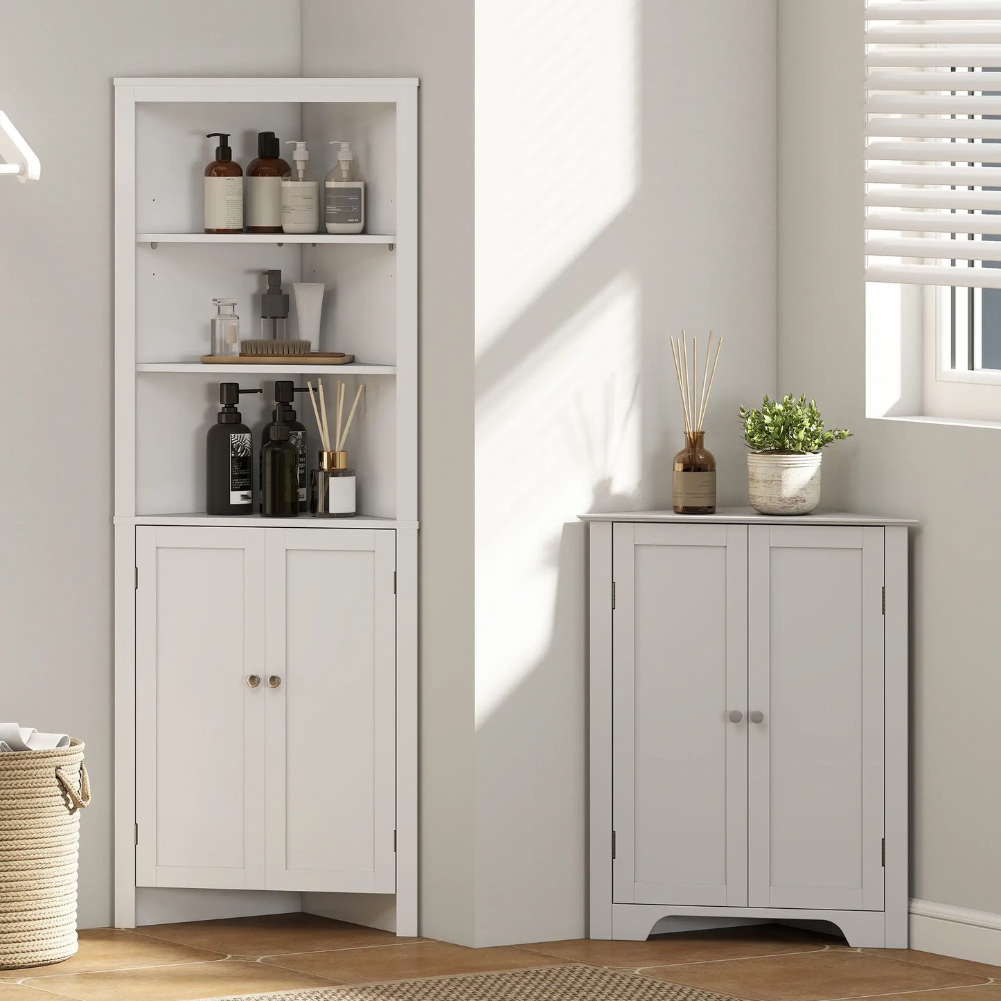 Tall Bathroom Storage Cabinet, Corner Cabinet with Doors, White Bathroom Cabinets at Gallery Canada