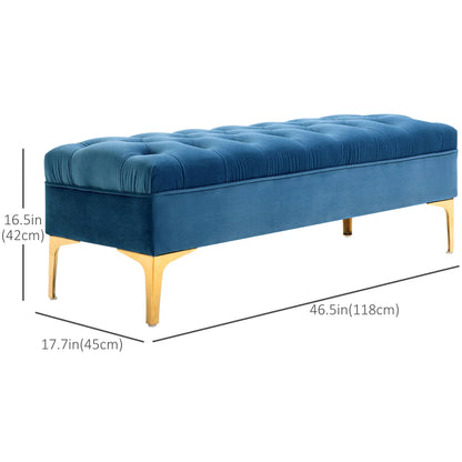 Upholstered End of Bed Bench, Button Tufted, 36 Inches, Blue Storage Ottomans & Benches at Gallery Canada