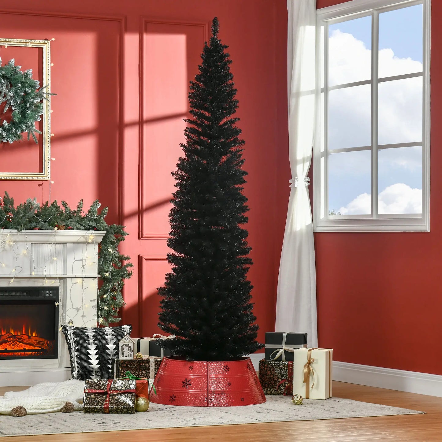 7FT Artificial Pencil Christmas Tree, Realistic Branches, Stable Stand, Black Pencil Christmas Trees at Gallery Canada