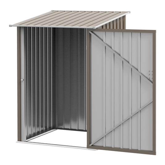 3.3' x 3.4' Lean-to Outdoor Garden Storage Shed, Galvanized Steel with Lockable Door for Patio Brown and White - Gallery Canada
