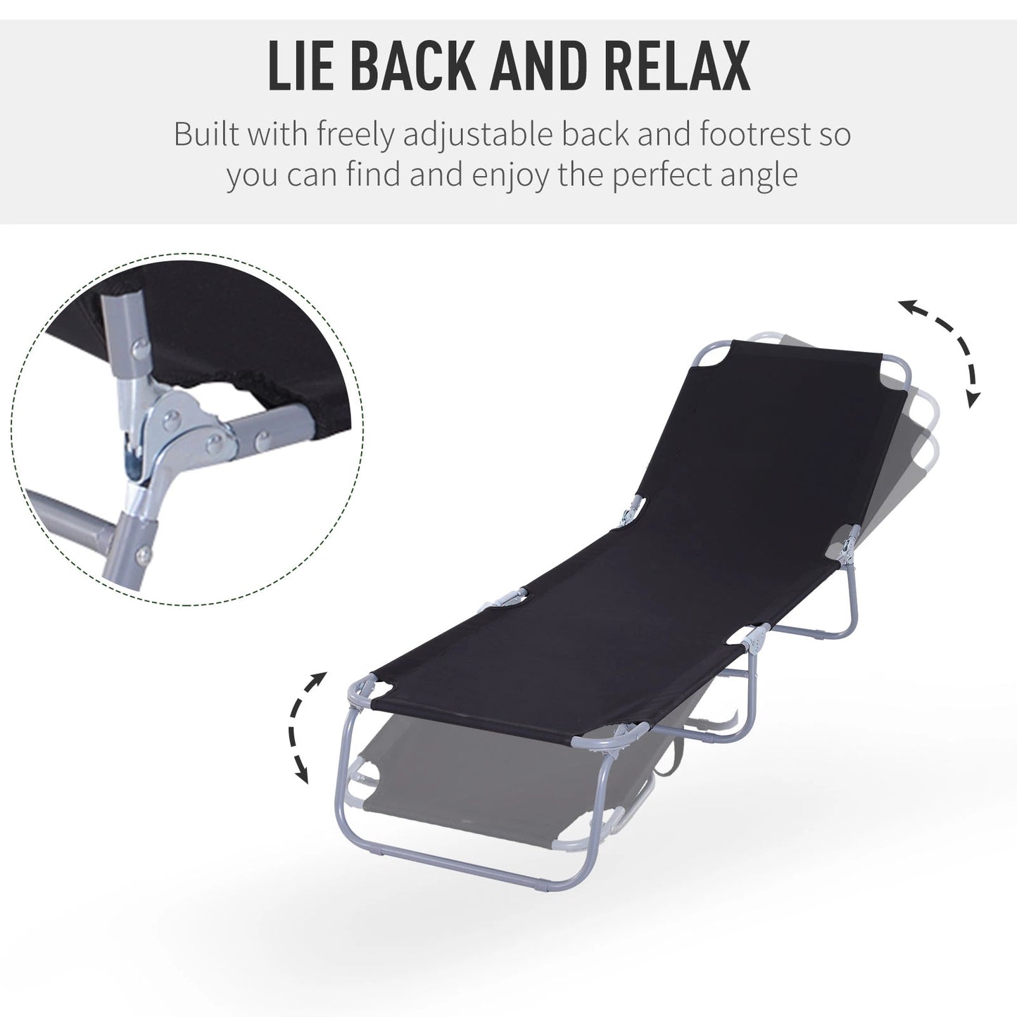 Outdoor Folding Chaise Lounge, Adjustable Backrest, Breathable Mesh, Black Lounger Chairs at Gallery Canada