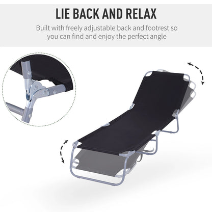 Outdoor Folding Chaise Lounge, Adjustable Backrest, Breathable Mesh, Black Lounger Chairs at Gallery Canada