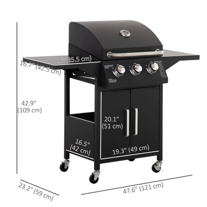 3 Burner Portable Gas Grill, With Wheels And Warming Rack, Black Propane Gas Grills at Gallery Canada