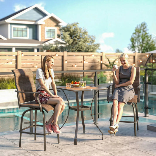 Outdoor Bar Stools Set of 2, Swivel High Back Chairs, Brown Bar Stools Brown at Gallery Canada