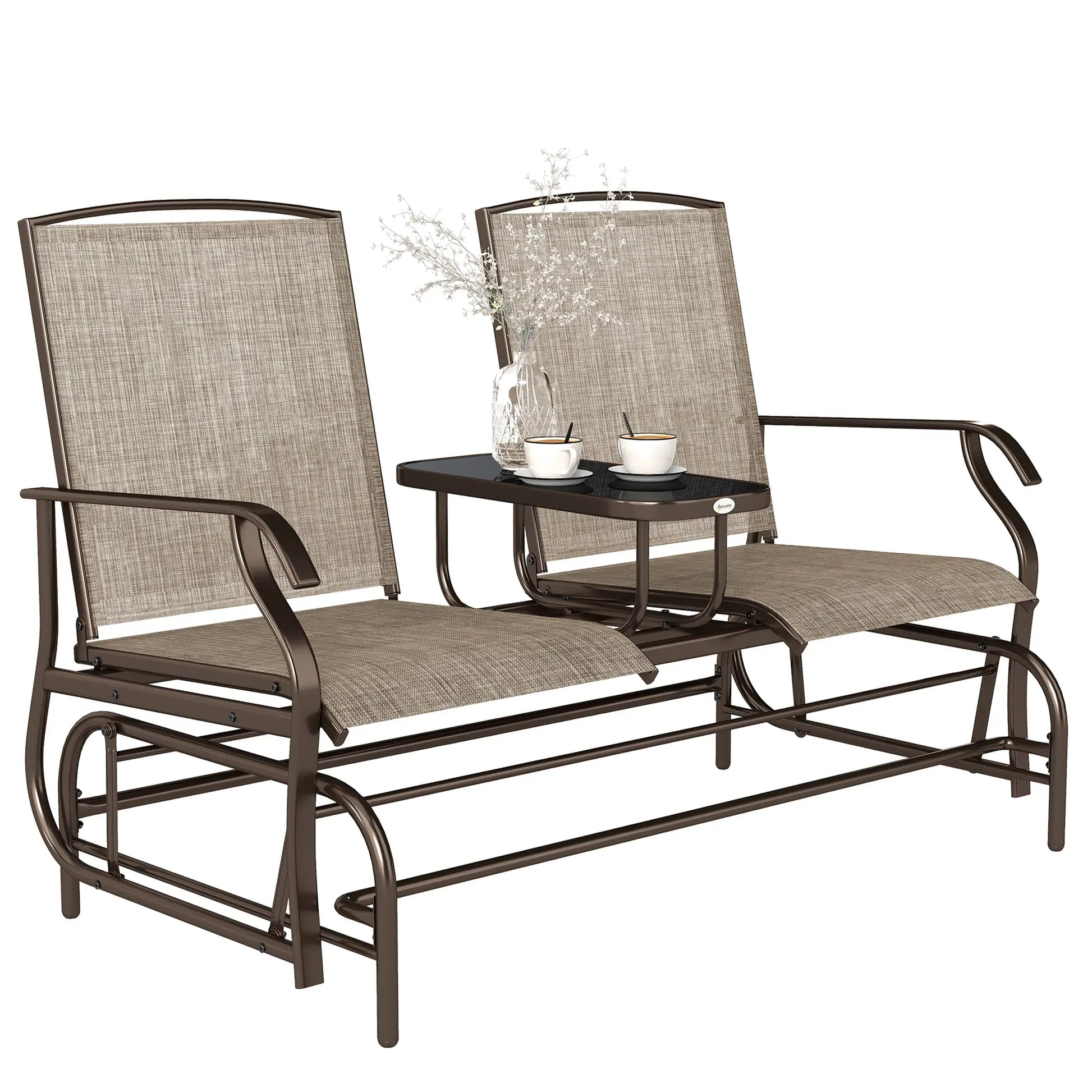 2 Person Patio Glider Rocking Chair, Outdoor Loveseat, Flaxen Outdoor Gliders at Gallery Canada