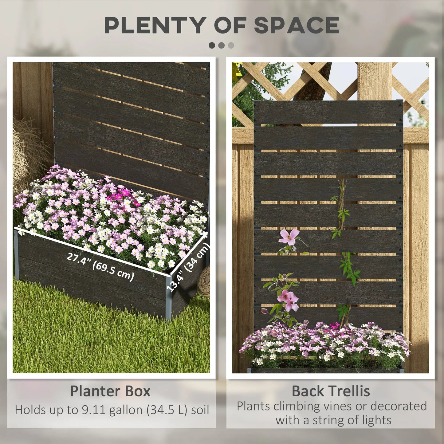 Raised Garden Bed With Trellis, Elevated Planter Box, 28" x 15" x 59", Black Wooden Planter Boxes at Gallery Canada
