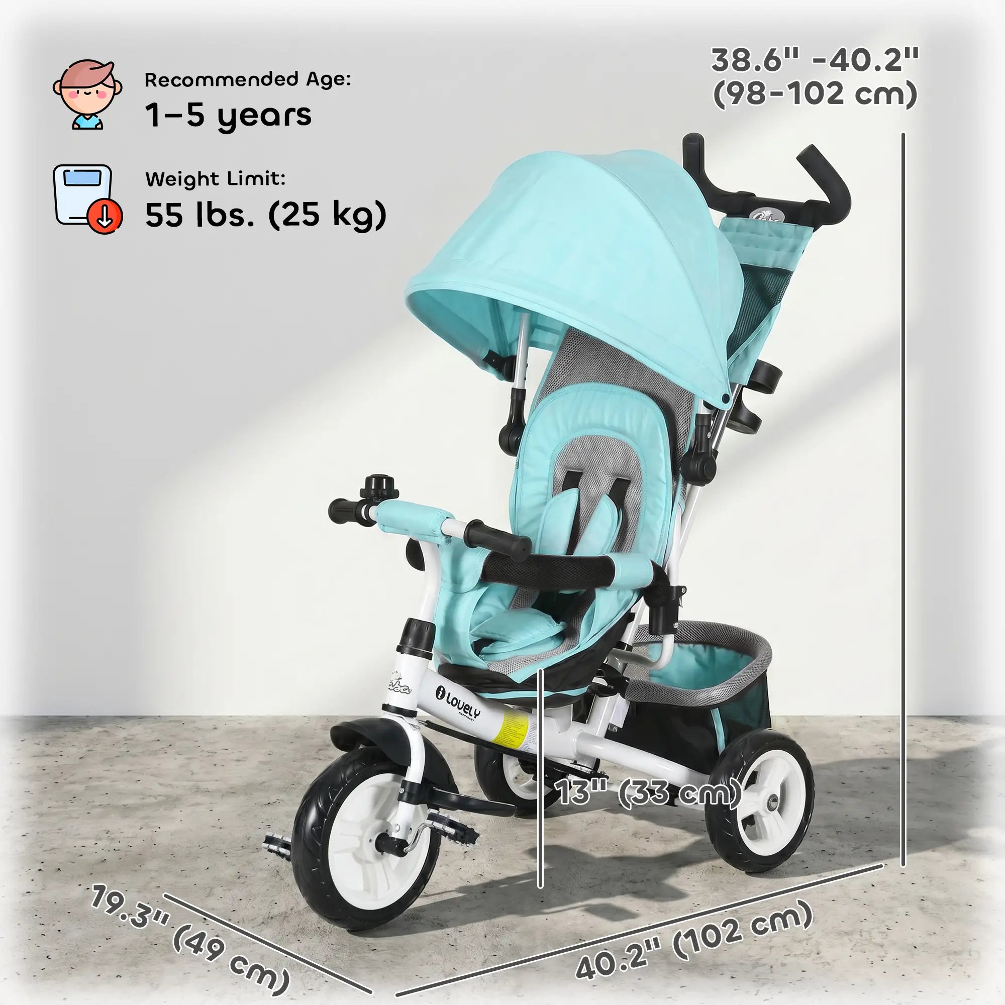 6 in 1 Tricycle for Toddler 1-5 Years, Parent-Push Handle, Green Tricycles for Kids at Gallery Canada