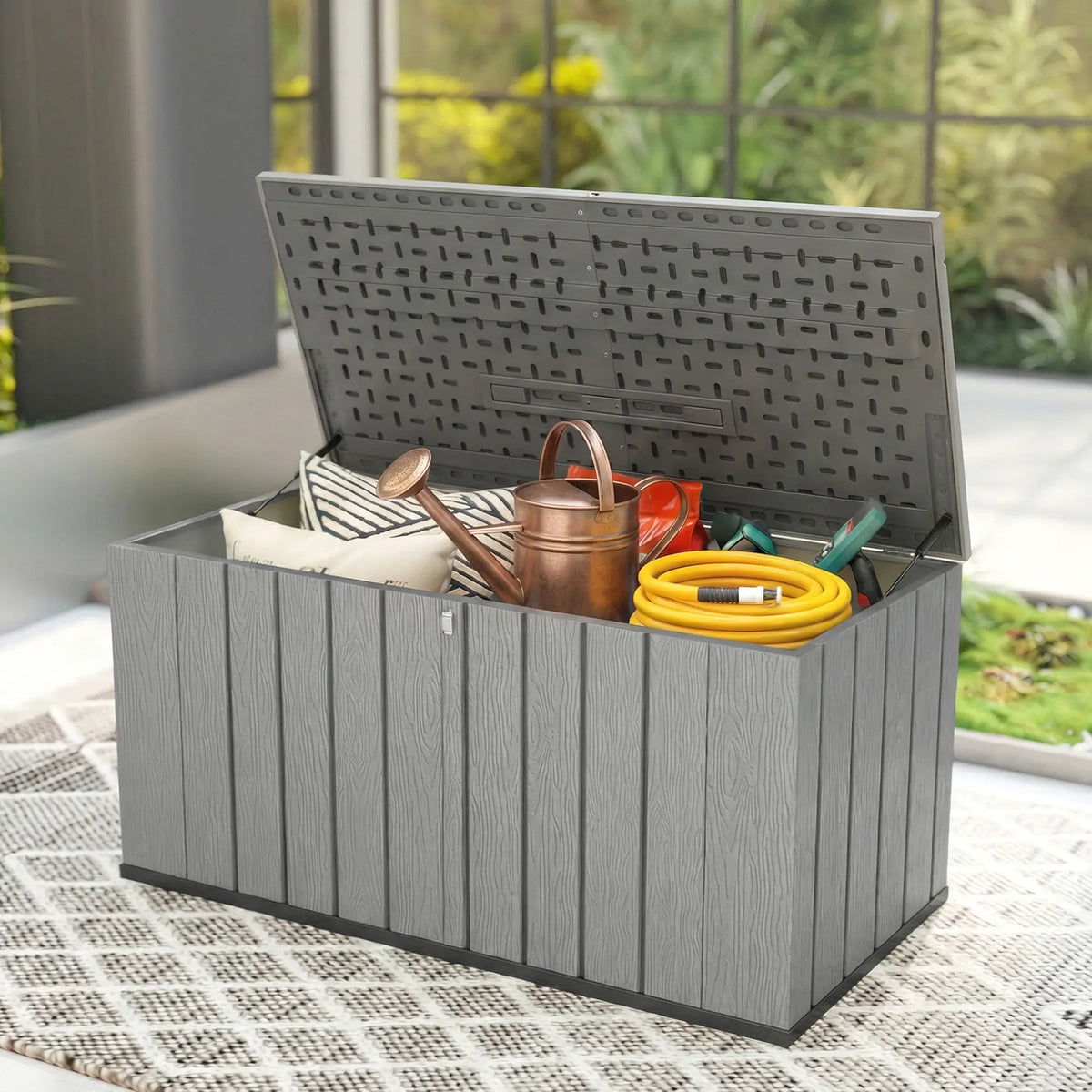 Large Capacity Outdoor Storage Box, 125.5 gal, Lockable Lid, Grey Patio Storage Boxes at Gallery Canada