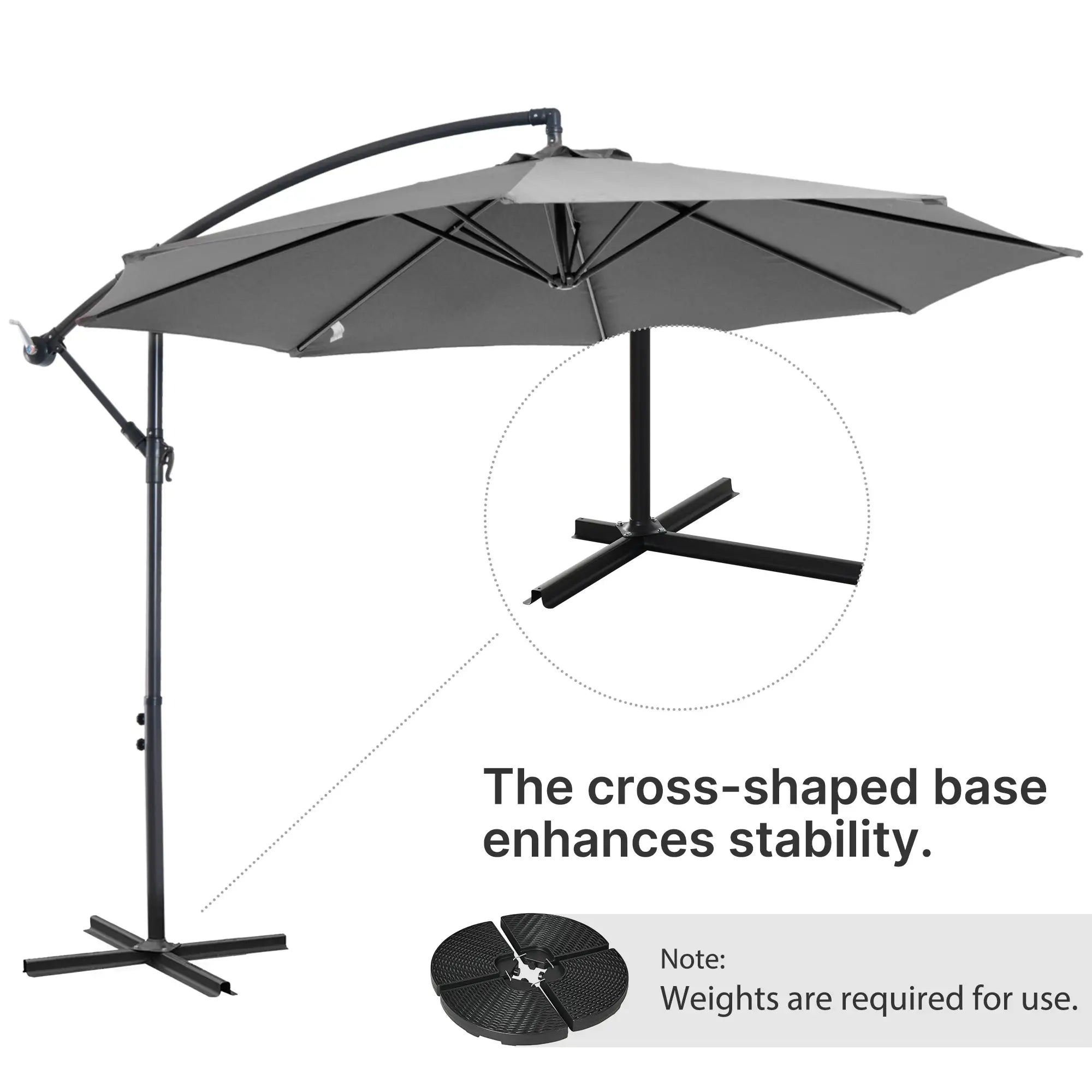 9.7ft Offset Patio UmbrellaCantilever Parasol with Crank Handle, 8 Ribs and Cross Base for Outdoor, Sun Shade, Cream Offset Cantilever Umbrellas at Gallery Canada