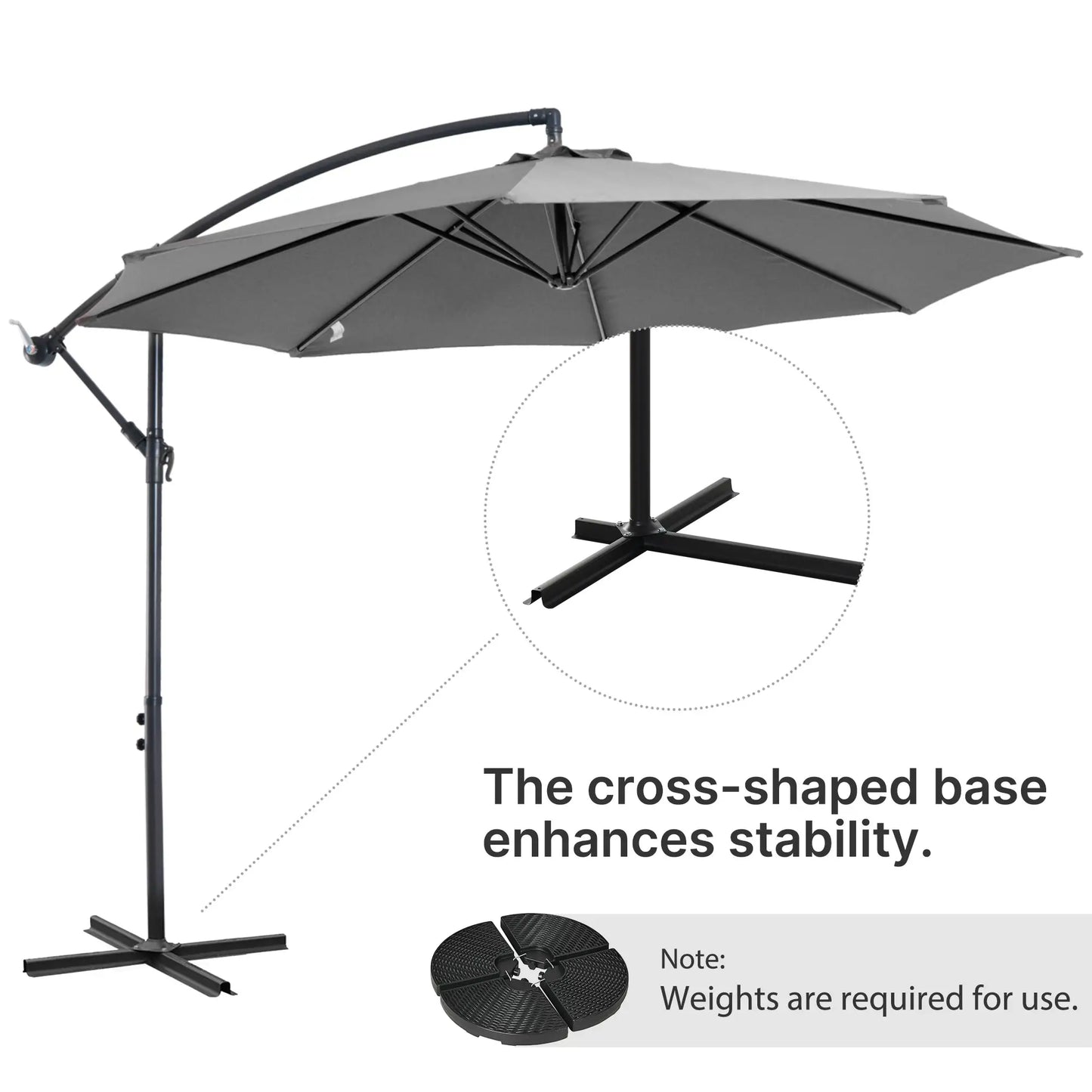 9.7ft Offset Patio UmbrellaCantilever Parasol with Crank Handle, 8 Ribs and Cross Base for Outdoor, Sun Shade, Cream Offset Cantilever Umbrellas at Gallery Canada
